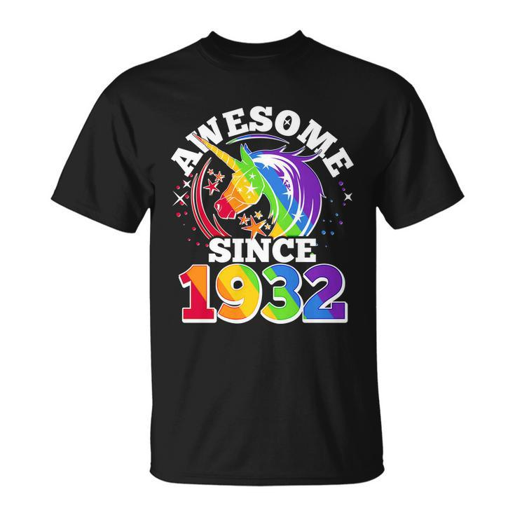 Rainbow Unicorn Awesome Since 1932 90Th Birthday Unisex T-Shirt