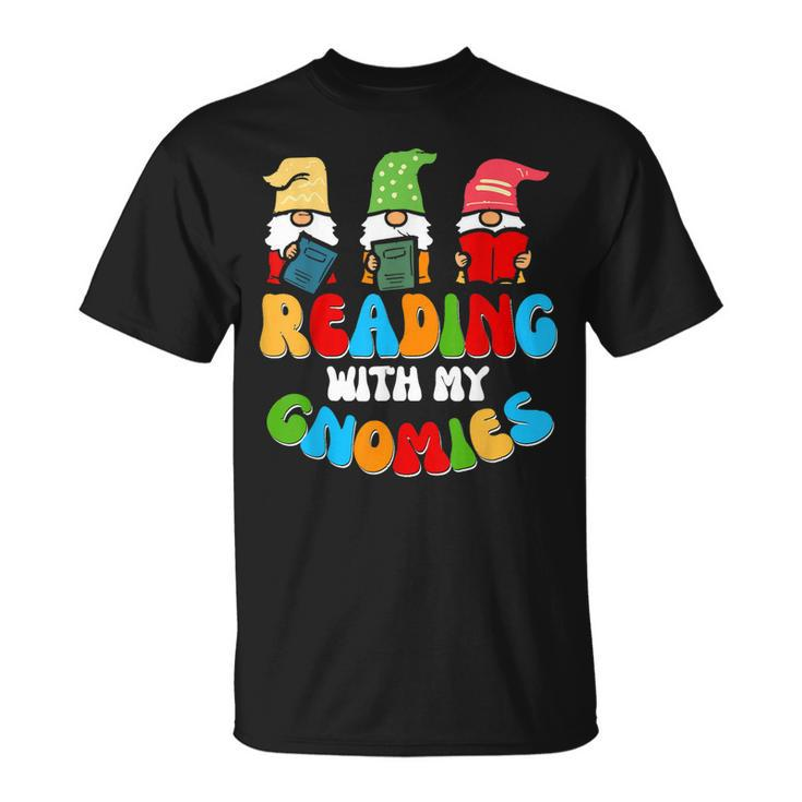 Reading With My Gnomies Funny Gnomes Book Lover  Unisex T-Shirt