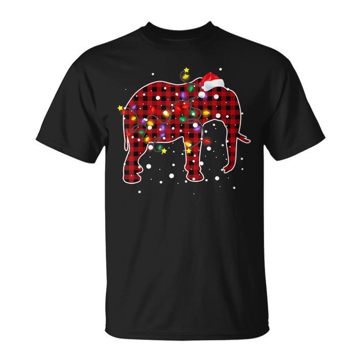 Red Plaid Buffalo Elephant Christmas Pajamas Xmas T-shirt