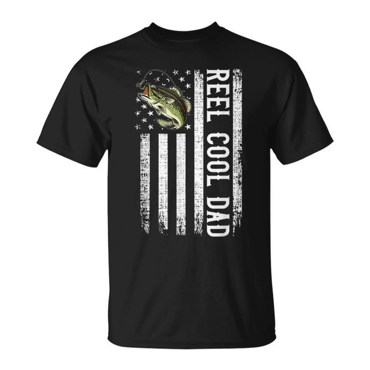 Reel Cool Dad Fishing Vintage Us Flag Fathers Day T-shirt