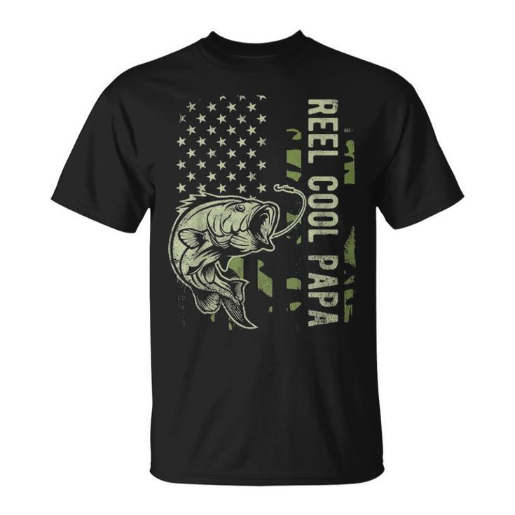 Reel Cool Papa Camouflage American Flag Fathers Day Gift Unisex T-Shirt