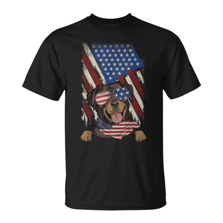Retro American Flag Rottweiler Dad Mom Dog Lover 4Th Of July T-shirt