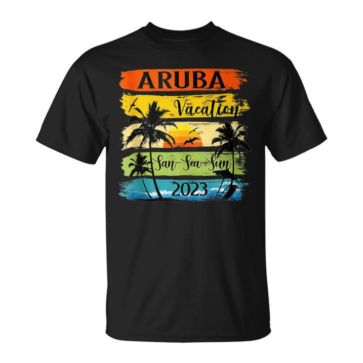 Retro Aruba Family Vacation 2023 Sunset Beach Summer Trip Unisex T-Shirt
