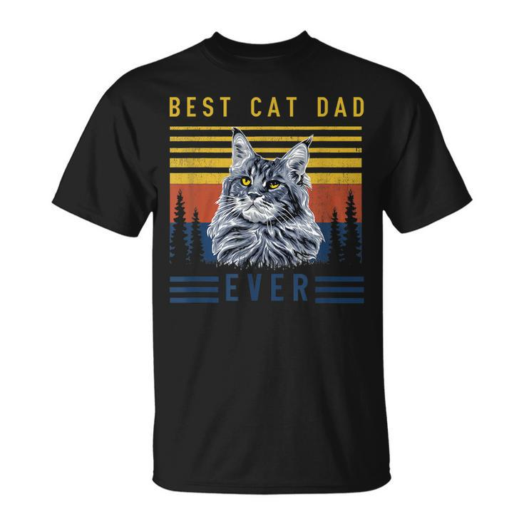 Retro Maine Coon Cat Best Cat Dad Ever Funny Cat Maine Coon Unisex T-Shirt