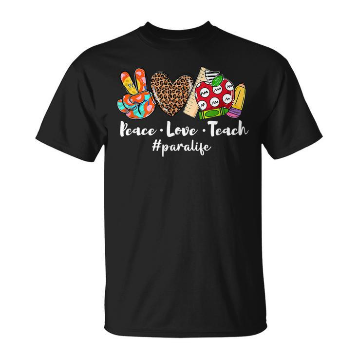 Retro Peace Love Teach Paraeducator Life Leopard Para T-Shirt