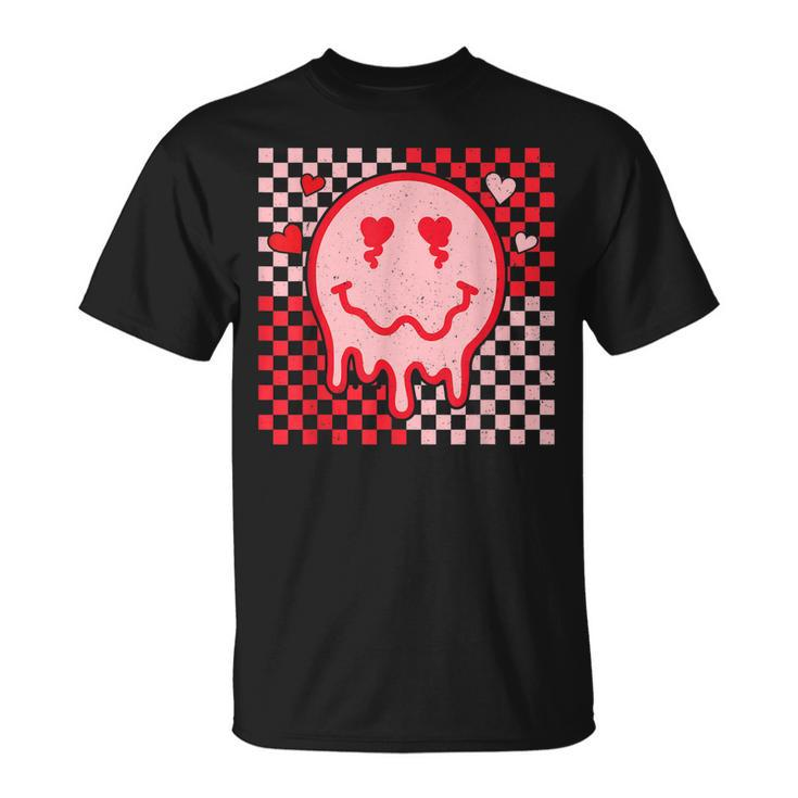Retro Smile Face Checkered Valentine Heart Valentines Day T-Shirt