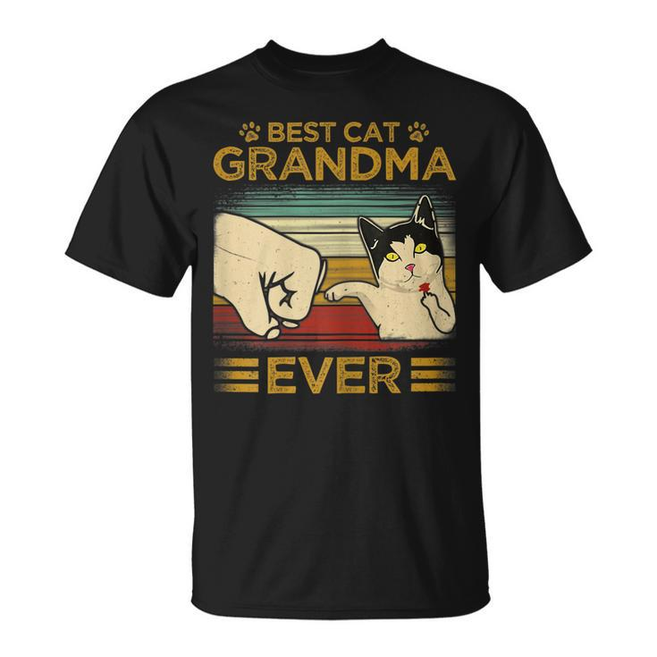 Retro Vintage Best Cat Grandma Ever Fist Bump Mothers Day Gift For Womens Unisex T-Shirt