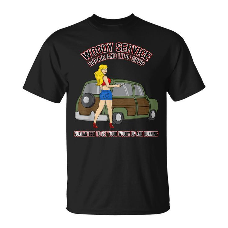 Retro Vintage Sexy Pinup Girl Mechanic Auto Big Woody Wagon Unisex T-Shirt