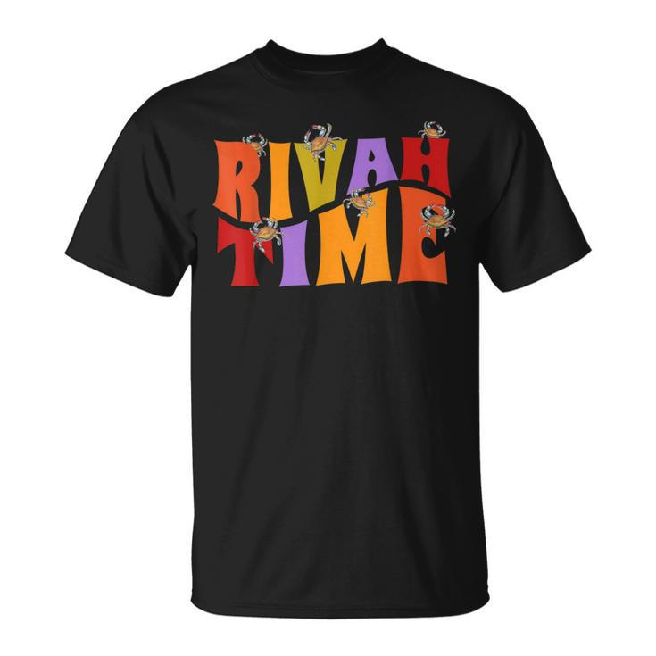 Rivah Time Retro Hippie Style With Blue Crab  Unisex T-Shirt
