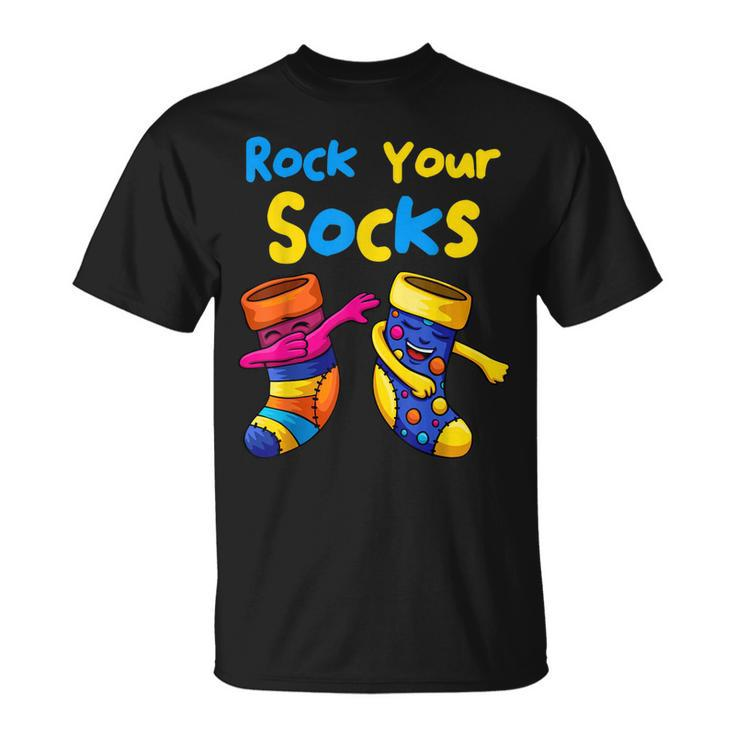 Rock Your Socks Down Syndrome Day Awareness For Boys Girls  Unisex T-Shirt