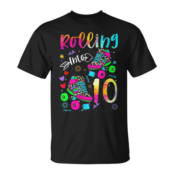 Rolling Into 10Th Birthday Leopard Roller Skates 10 Yrs Old Unisex T-Shirt