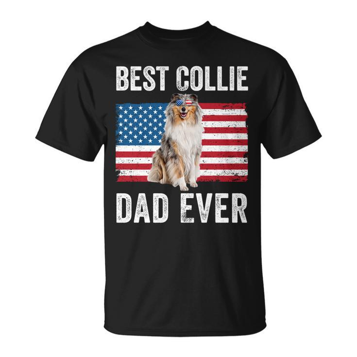 Rough Collie Dad American Flag Collie Dog Lover Owner T-shirt