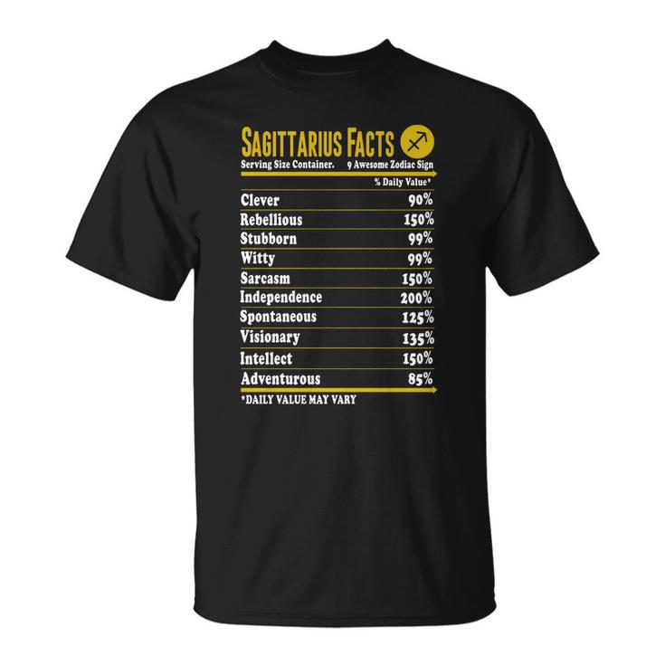 Sagittarius Facts Servings Per Container Zodiac T-Shirt T-shirt
