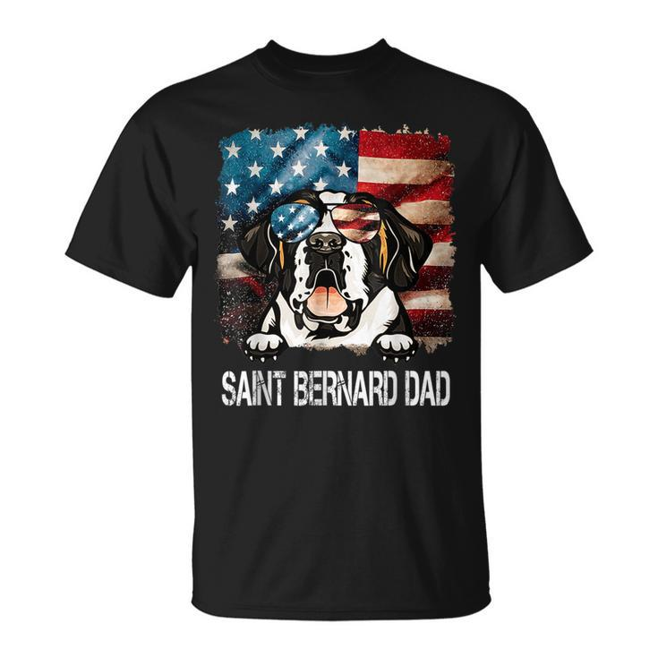 Saint Bernard Dad American Flag 4Th Of July Dog Fathers Day Gift For Mens Unisex T-Shirt