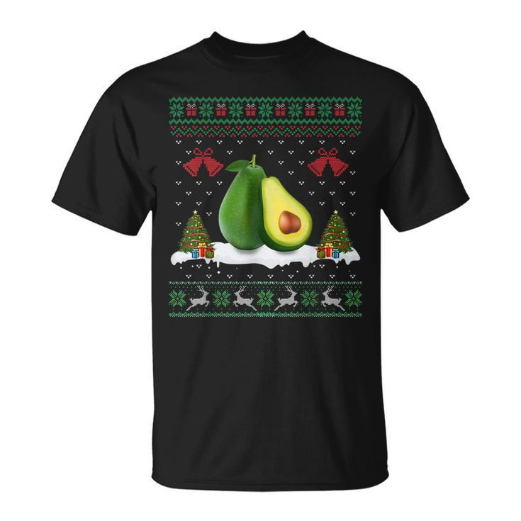 Santa Hat Avocado Fruit Xmas Lighting Ugly Avocado Christmas T-shirt