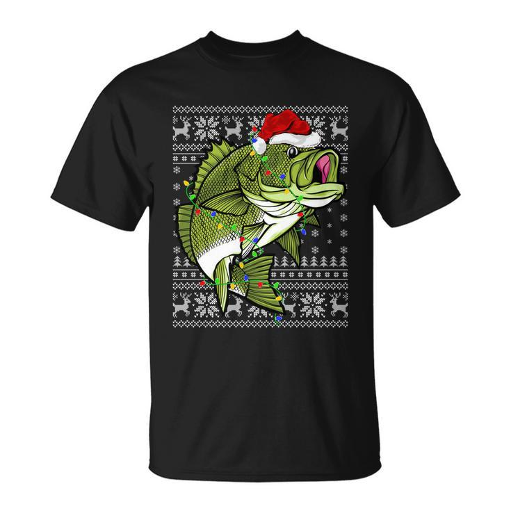 Santa Hat Bass Fish Xmas Lighting Ugly Bass Christmas Funny Gift Unisex T-Shirt
