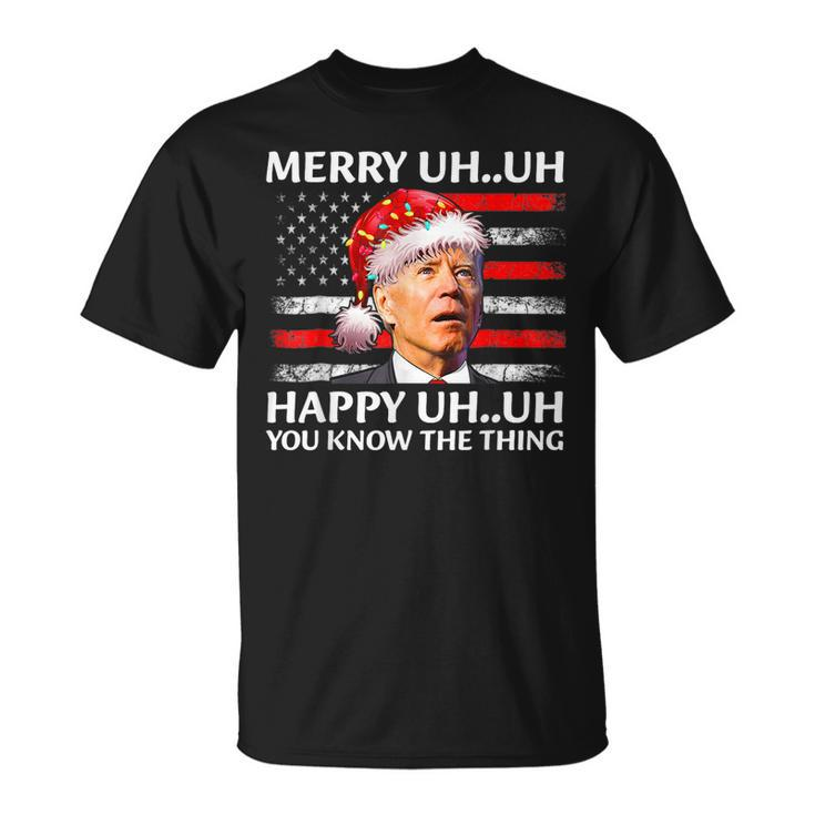 Santa Joe Biden Confused Merry Uh Uh Christmas America Flag T-shirt