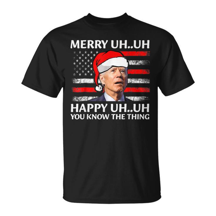 Santa Joe Biden Confused Merry Uh Uh Christmas America Flag V3T-shirt