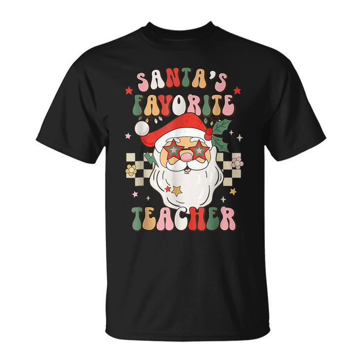 Santas Favorite Teacher Groovy Retro Christmas 70S 80S Xmas T-shirt