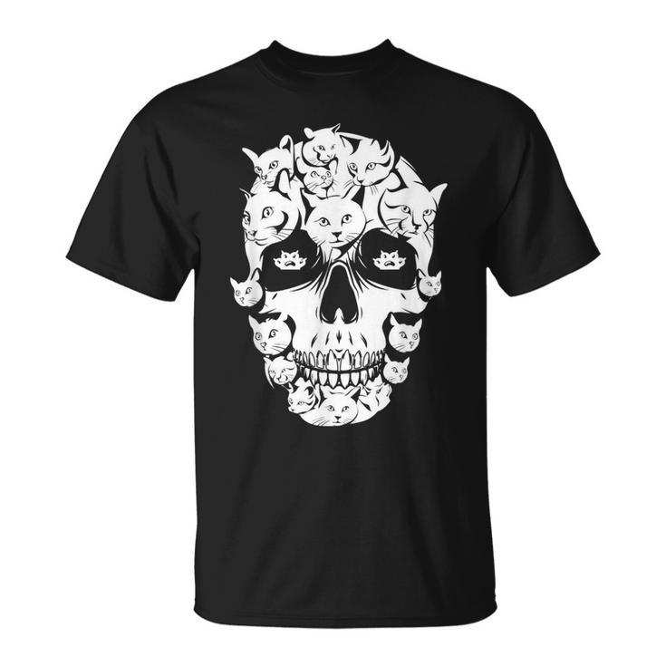 Scary Halloween Cat Skull Costume Black Cat Kitty Skeleton T-shirt