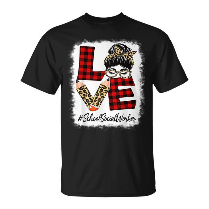 School Social Worker Love Messy Bun Leopard Back To School T-shirt