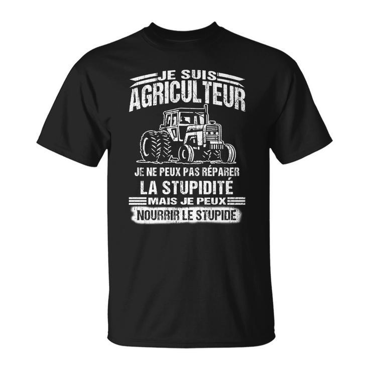 Schwarzes T-Shirt mit Je suis Agriculteur, Traktor-Design für Landwirte