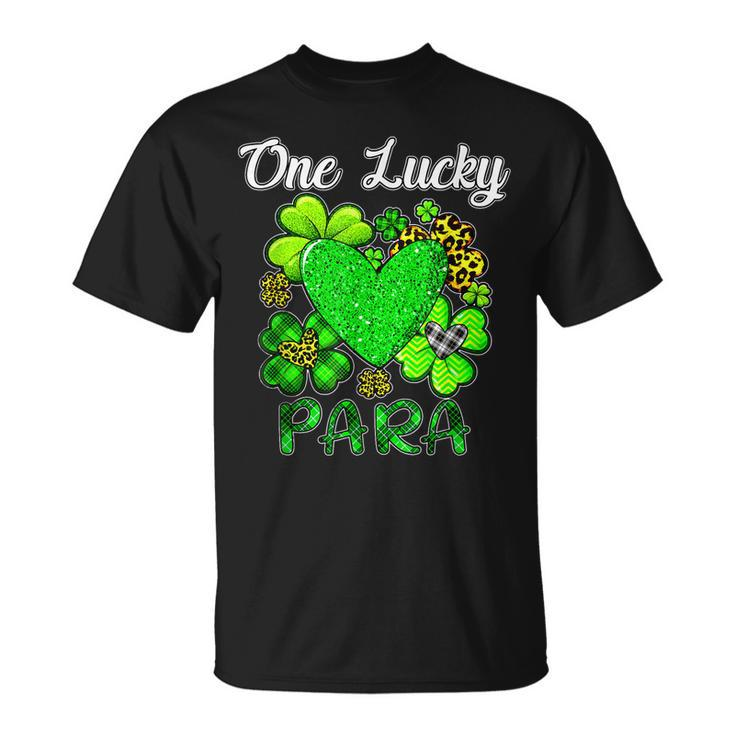 Shamrock Leopard Plaid One Lucky Para St Patricks Day T-Shirt