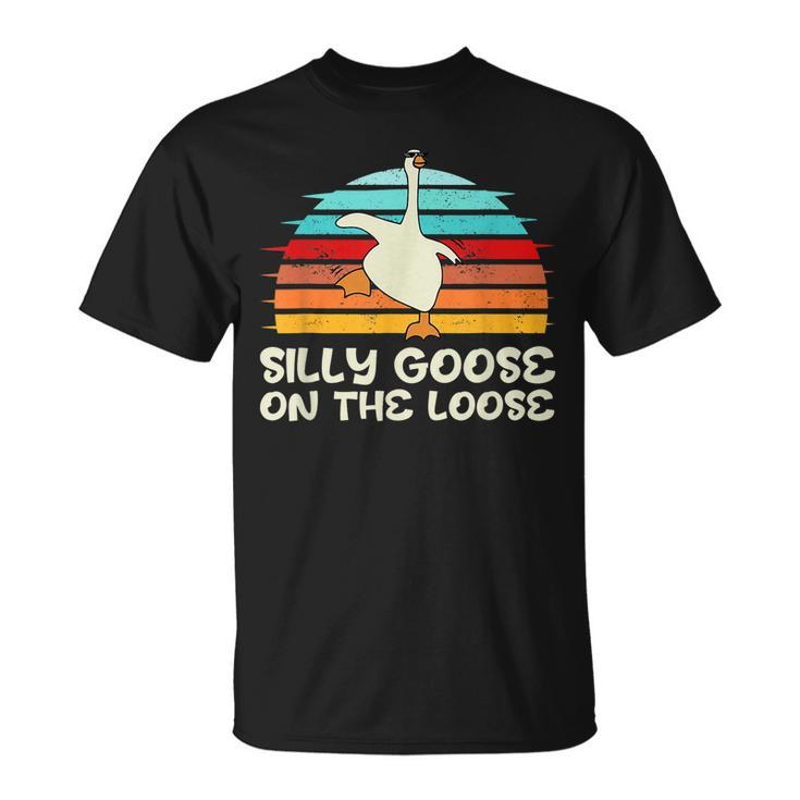 Silly Goose On The Loose Retro Sunset Funny Quote Gift T  Unisex T-Shirt