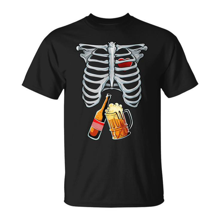 Skeleton Costume Halloween Beer Xray Matching Family Dad Gift For Mens Unisex T-Shirt