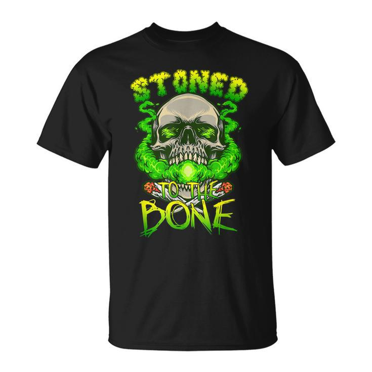 Skull Smoking Weed Stoned To The Bone Halloween T-shirt