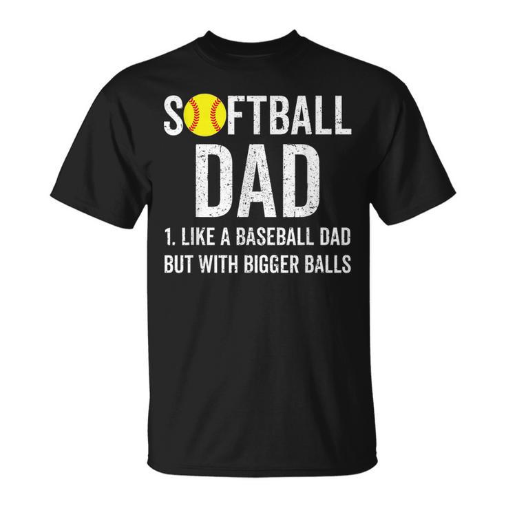 Mens Softball Dad Like A Baseball But With Bigger Balls Fathers T-shirt