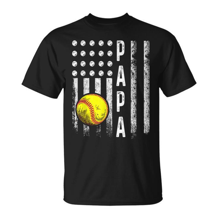 Softball Papa American Flag Vintage Softball Lovers T-Shirt