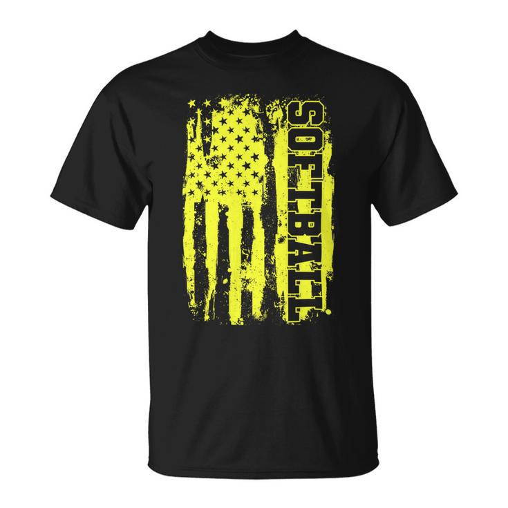 Softball Pitcher Hitter Catcher American Flag  Unisex T-Shirt
