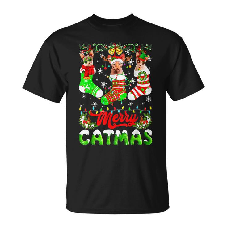 Sphynx Cat Christmas Santa Hat Scarf Holiday Cute T-shirt
