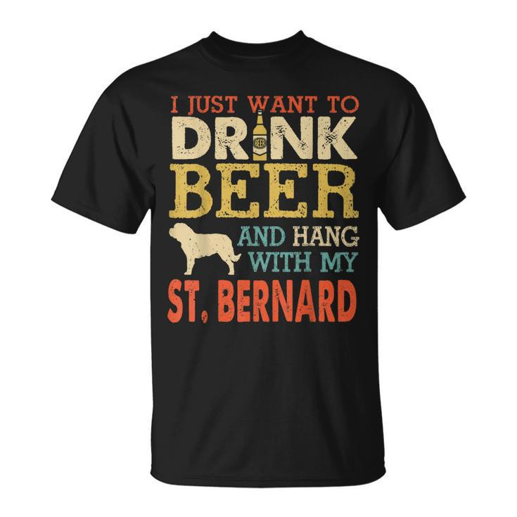 St Bernard Dad Drink Beer Hang With Dog Men Vintage T-Shirt