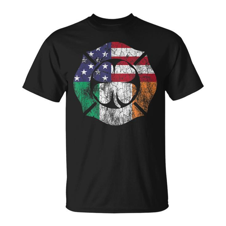 St Patricks Day Firefighter Irish American Flag T-Shirt