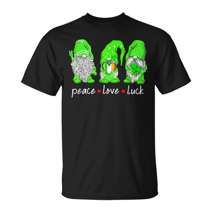 St Patricks Day Gnome Peace Love Luck Heart Shamrock T-shirt
