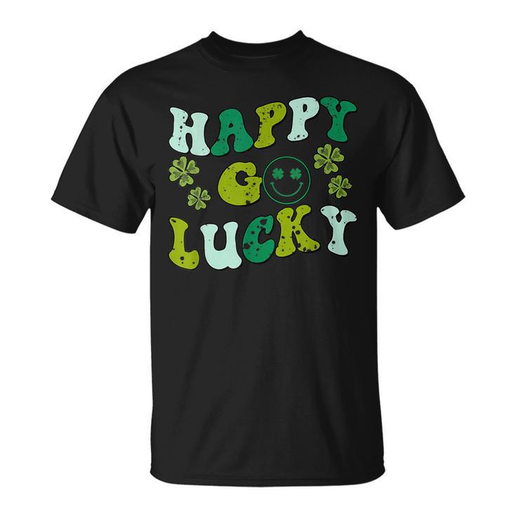 St Patricks Day Happy Go Lucky Shamrock Irish Retro Groovy T-shirt - Thegiftio
