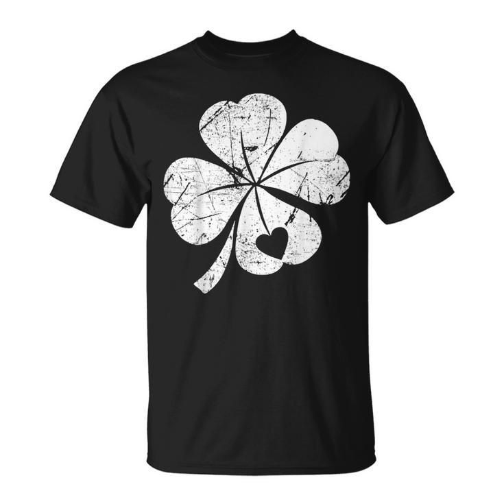 St Patricks Day Lucky Four Leaf Irish Shamrock With Heart T-Shirt