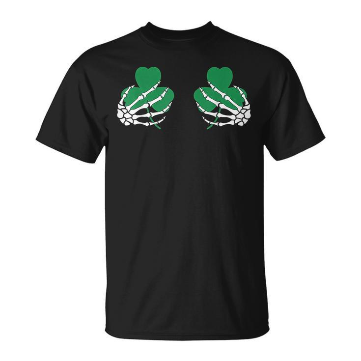 St Patricks Day Paddys Skeleton Hand Irish Shamrock Boobs  Unisex T-Shirt
