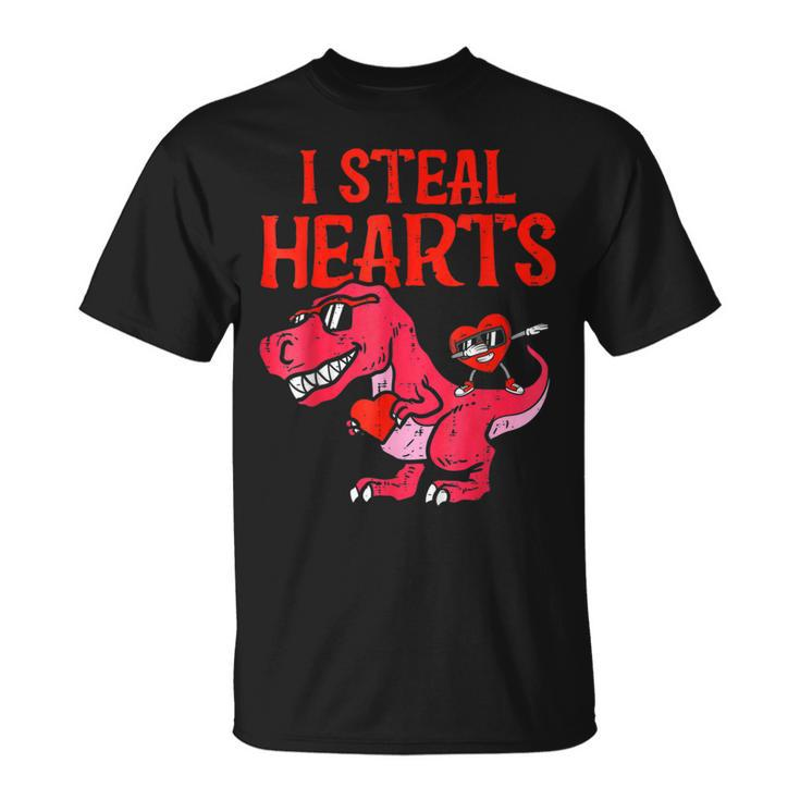 I Steal Hearts Dino Holding Heart Valentines Day Kids T-shirt