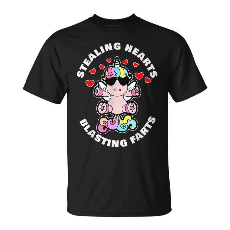 Stealing Hearts And Blasting Farts Valentines Day Unicorn T-Shirt