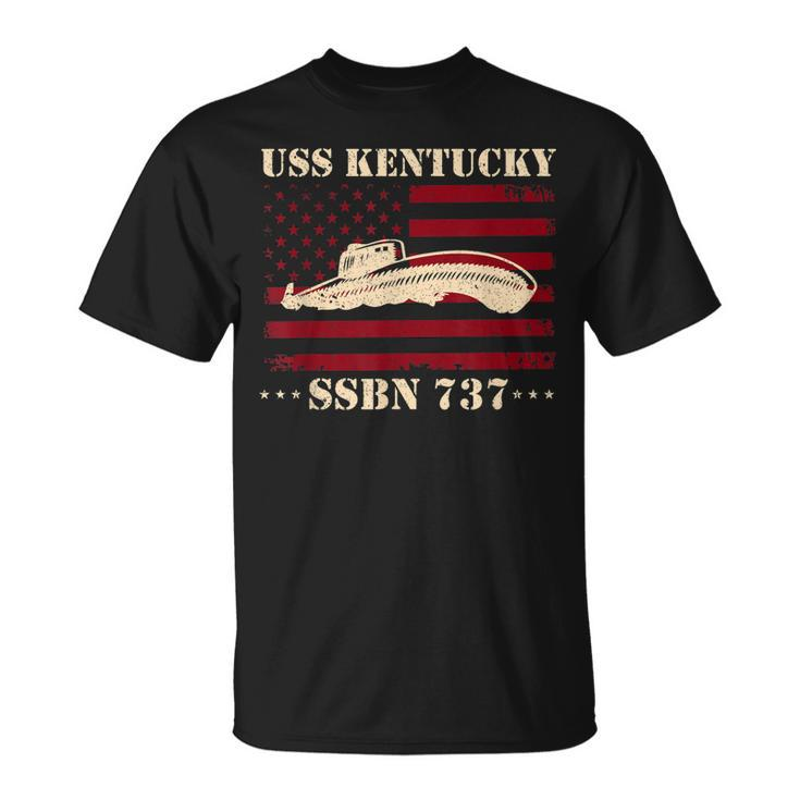 Submarine Uss Kentucky Ssbn737 Veteran Us Flag Submariner T-Shirt