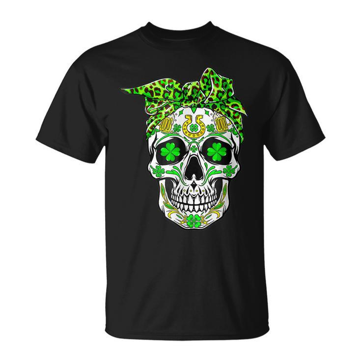Sugar Skull St Patricks Day Of The Dead Women Men Leprechaun T-Shirt