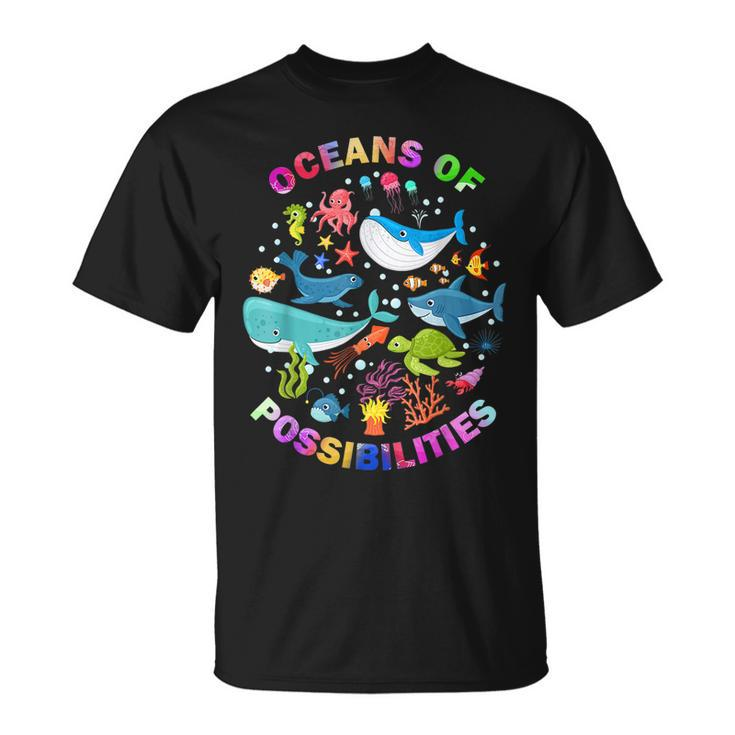 Summer Oceans Of Possibilities Sea Animal Reading Librarian  Unisex T-Shirt