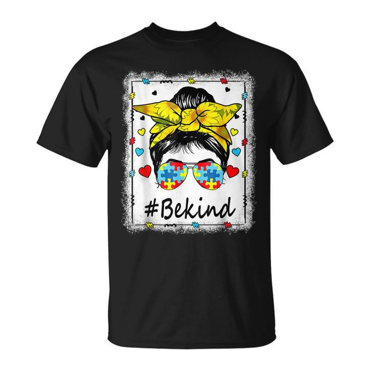 Sunflower Be Kind Girls  - Autism Awareness Messy Bun  Unisex T-Shirt