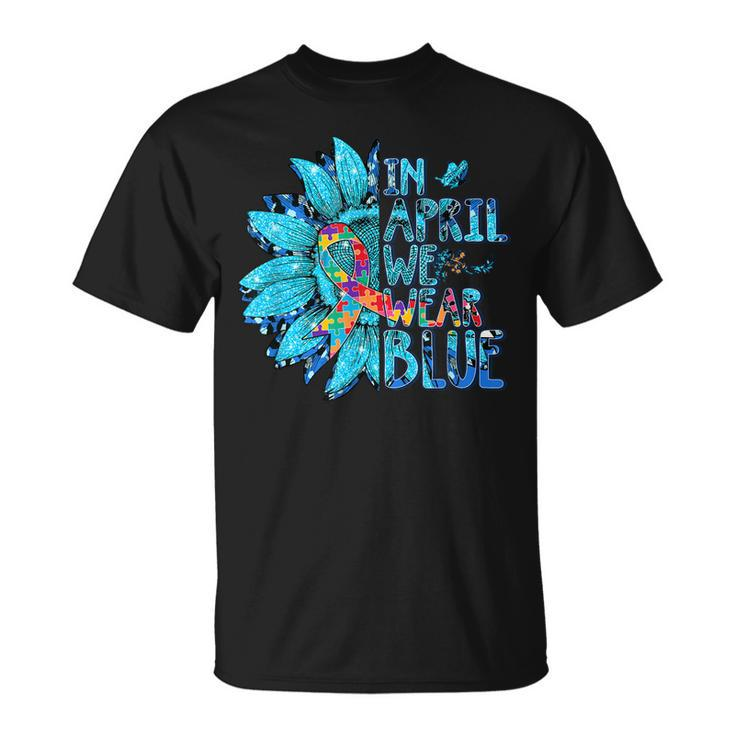 Sunflower Puzzle In April We Wear Blue Autism Awareness  Unisex T-Shirt