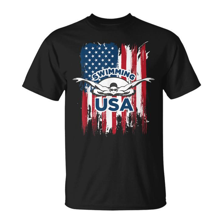 Swimming Usa Support The Team  Usa Flag Pool  Unisex T-Shirt