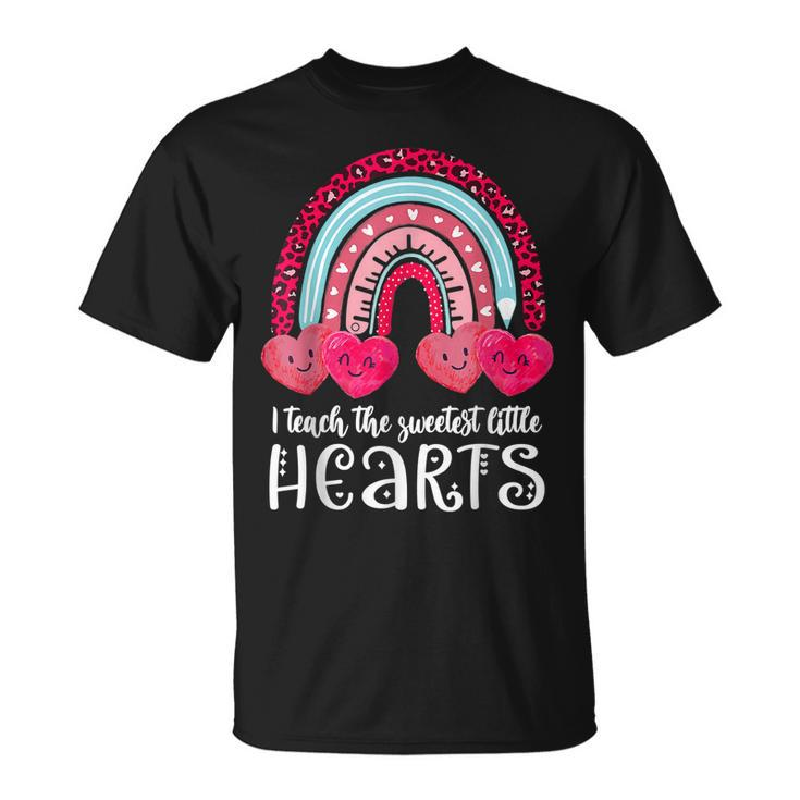 I Teach The Sweetest Hearts Rainbow Teacher Valentines Day V4 T-Shirt
