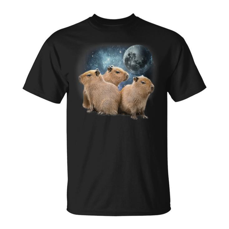 Three Capybaras And Moon Funny Capybara Humor Parody  Unisex T-Shirt